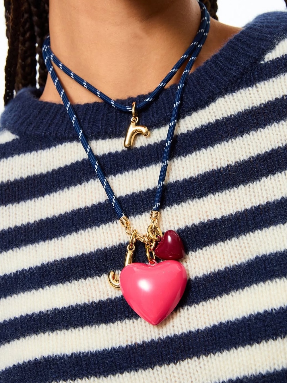 NWOT Roxanne assoulin navy happy cord big pink big puffy heart mini burgundy hea